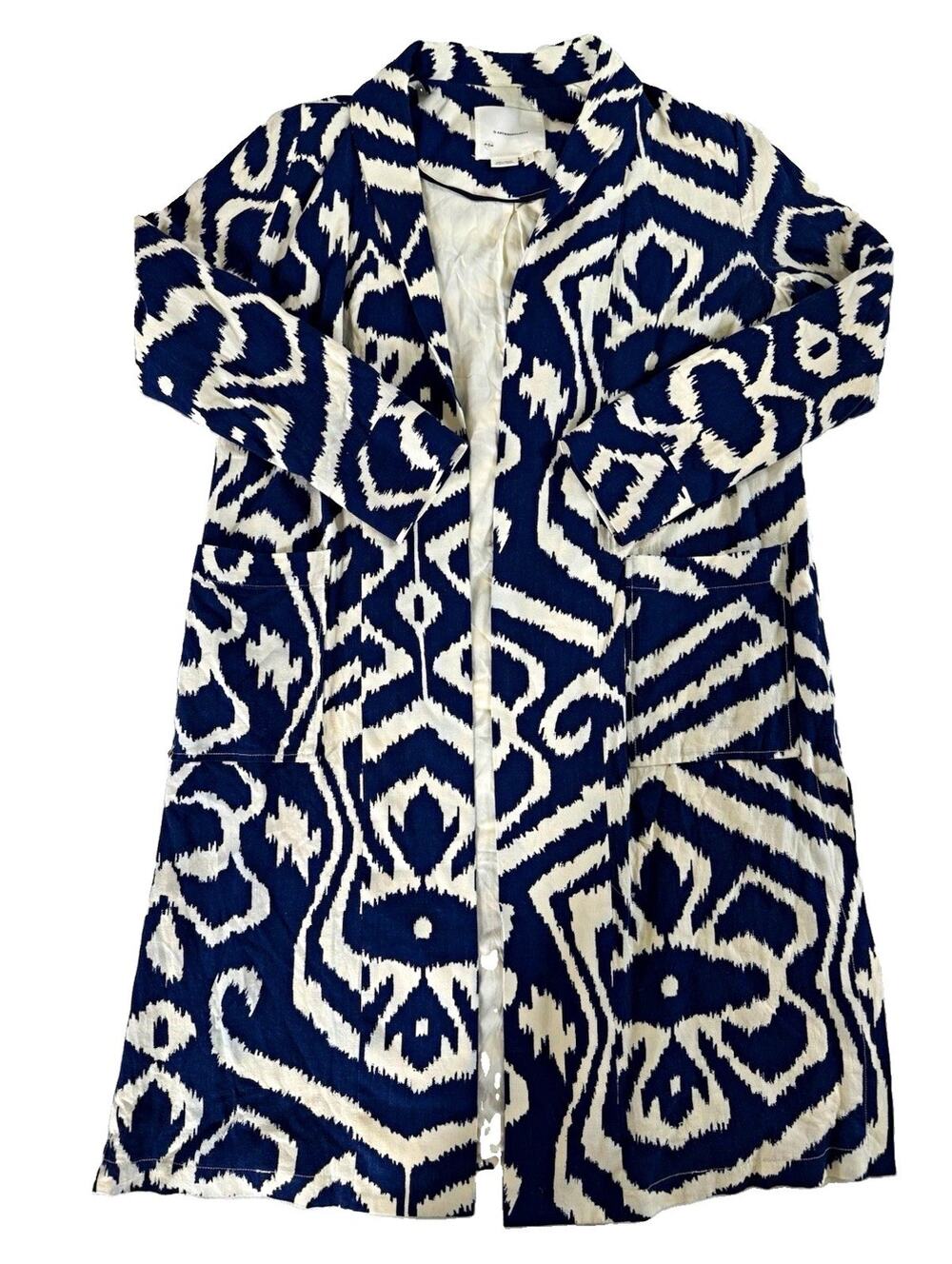 Anthropologie Robbie Duster Jacket Ikat Blue/White Size S